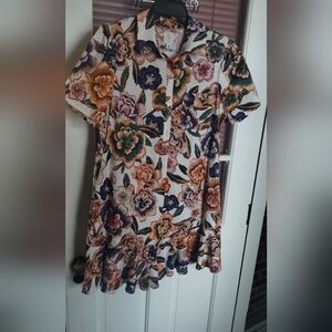 Joie Crisp Short Sleeve Floral Dress Ruffle Hem Women Size L